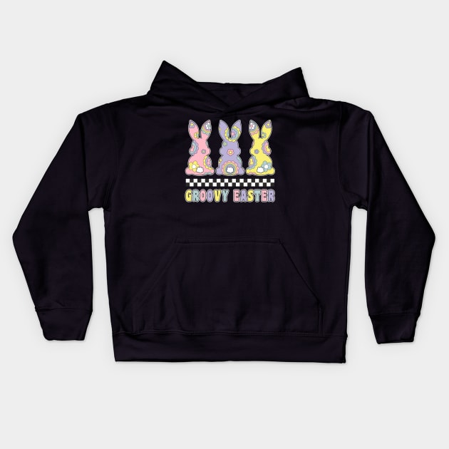 Groovy Easter Bunnies Retro Hippie Lover Easter Day Kids Hoodie by FloraLi